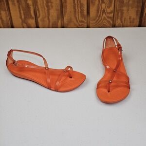 CROCS Really Sexi Sz 7 Orange Jelly Flat Ankle Strappy Buckle Thong Sandals